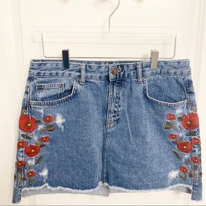 Zara Basics Flower Embroidered Jean Skirt